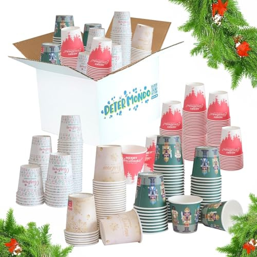 DETERMONDO 500 Bicchierini Caffè Natalizi Bicchieri Caffe di Carta Monouso Biodegradabili, Biocompostabili Tazzine da 75 ml Bicchierini da Caffè Usa e Getta Ecosostenibili