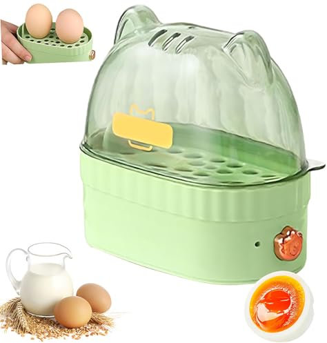 Electric Egg Boiler, Mini Egg Cooker 360° Fast Steam Small Egg Steamer Multi Functional Egg Boiler and Poacher Electric Two Eggs Small Egg Cooker and Steamer green
