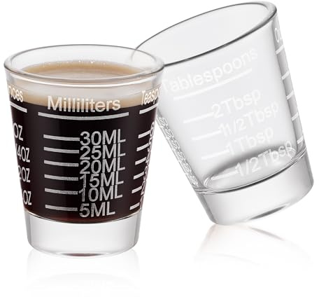 Ackers Shot Glasses Etching Scale Measuring Cup 2PACK Espresso Shot Glasses Liquid Heavy Glass 26-Incremental Measurement 1 OZ, 2 TBS, 6 TSP, 30 ML Kitchen Tools