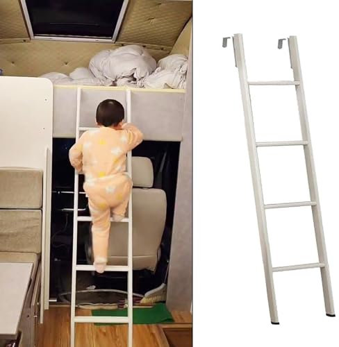 CMYUN Scaletta Letto a Castello Scala a Castello per Camper per Bambini E Adulti, Solo Scala Leggera per Letto a Castello, Scala Corta in Metallo con 2 Ganci, Scala Bianca Laterale(116cm/45)