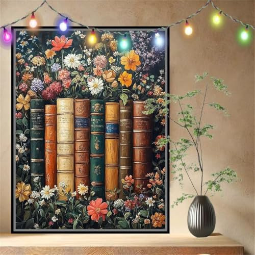 Buch,Blume Malen nach Zahlen für Erwachsene Anfänger,DIY Paint by Numbers Acrylpigment Ölgemälde Kunsthandwerk Kit,Bastelset Malen Nach Zahlen Kinder für Geschenk Home Wand Décor 30x40cm 54N-3342