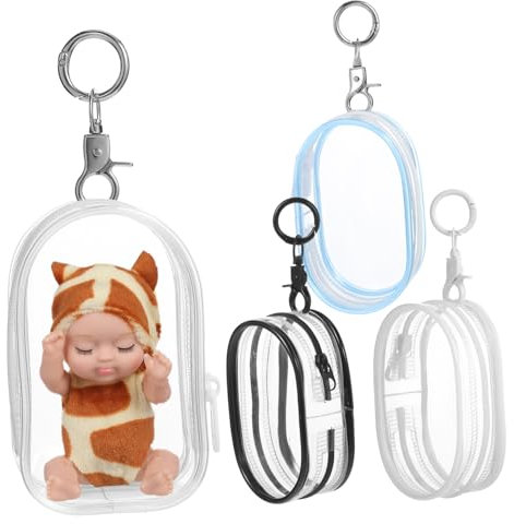 Kisangel 4 Pcs Figure Display Bags Zipper Small Doll Storage Pouches Hanging Keychain Doll Carrying Case for Girls Travel and Toy Organization