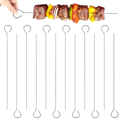 Larrel Juego de 12 brochetas de acero inoxidable para barbacoa, 1,8 x 20 cm, brochetas de acero inoxidable, metal, brochetas reutilizables para barbacoa y verduras como aperitivo