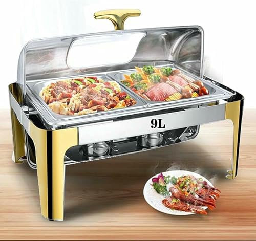 HOTAPEPU Réchauds en Acier Inoxydable avec Couvercle pour fêtes, Chauffe-Plats Professionnel 9 L, avec 3 Types de Plateaux Chauffants