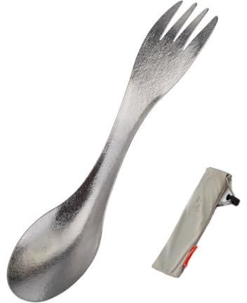 Couverts de camping de qualité supérieure en titane pur 2 en 1 Fourchette et cuillère Couverts de voyage légers pour pique-nique, randonnée (couleur titane)