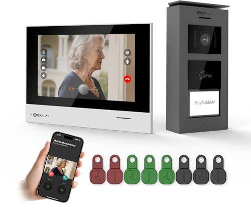 NOCKKLAT WLAN 2 draht Video-türsprechanlage mit Kamera IP65, 1080p HD, 7 Zoll Touchscreen, Entriegelung familienhaus per App/Swip karte, Bewegungserkennung,Nachtvision, lokale Wetterinformationen