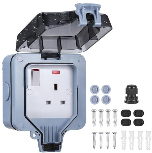 Outdoor Weatherproof Wall Socket Box, 13A Single Outdoor Sockets Waterproof Sockets for Garden&External Electrical Outlet, Grey