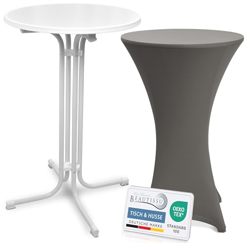 Beautissu Stehtisch klappbar 70cm mit Stretch Stehtischhusse Bistrotisch