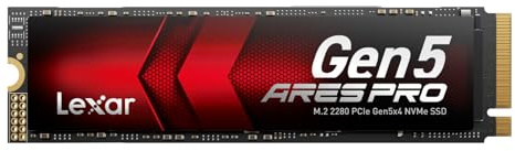 Lexar ARES PRO 4TB Gen5 NVMe M.2 SSD, PCIe 5.0 x4 Interne SSD, Bis zu 14.000 MB/s Lesen – für KI-Anwendungen, AAA-Gaming, Videoeditierung, Kompatibel mit PC, Laptops & PS 5