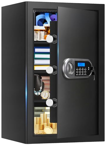 5.2 Cuft Large Safes for Home Use Fire and Water Proof, Anti-Theft Digital Security Safe Box With Programmable Keypad & Spare Keys, Home Safes Water and Fireproof for Money Valuables