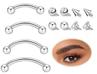 Vegolita 4PCS 16G Titanium Eyebrow Piercing Jewelry for Women Men Curved Barbell Internally Threaded CZ Tiny Vertical Labret Lip Ring Conch Rook Daith Helix Piercing Jewelry Silver 6-12MM