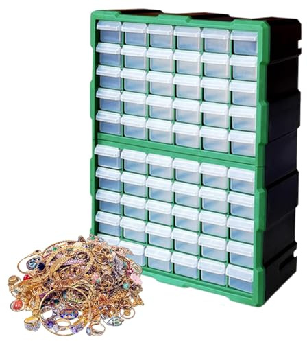 Modularer Kleinteile-Nizer – Aufbewahrungsschrank mit 60 Fächern, sicheres Schubladensystem für Klassenzimmer, Werkstatt, Büro und Garage, kompakt, 48 x 37 cm, ideal für Werkzeuge und Handwerk