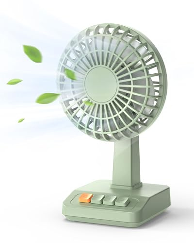 ViSSKO Retro Ventilator, Desktop Mini Ventilator mit 2000mAh Tischventilator, mit 5 Geschwindigkeiten Einstellbar, mit USB-C-Kabel, für Cafés, Bibliotheken, Zuhause und Büro, im Freien usw | Grün