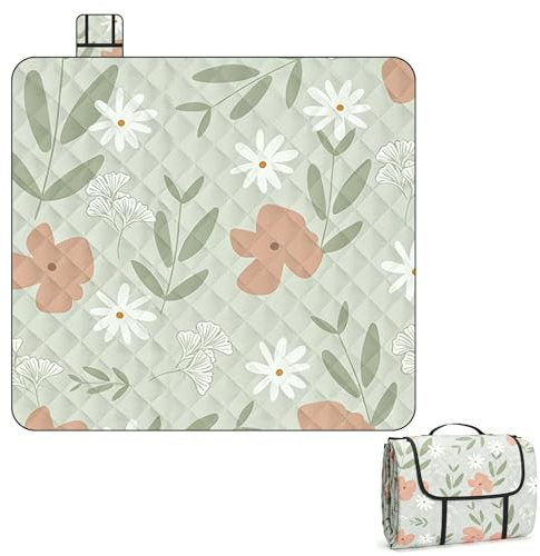 Forbabe Picknickfilt av Oxfordtyg 200 x 200 cm, vattentät och tvättbar | Picknickfilt hudvänlig strandfilt isolerad, vikbar utomhusmatta för familj, camping och park (blomma)