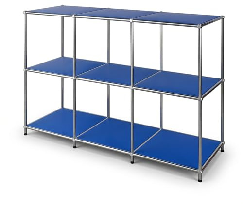 Floordirekt Regal - Blau 116x40x82cm - 3 Ablagen Metallregal - Sideboard & Lowboard - Offenes Bücherregal - Würfelregal - Concept Epure MK-018