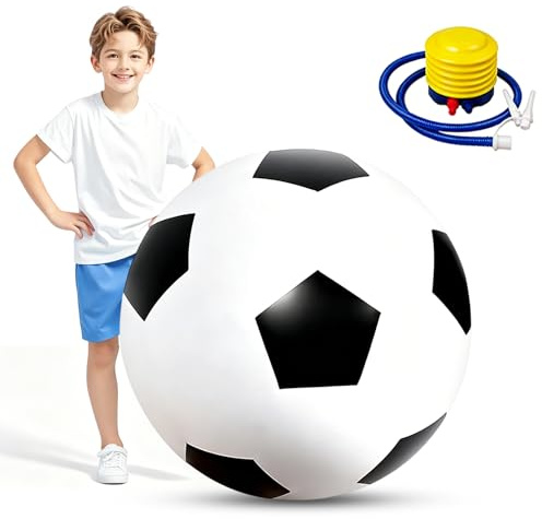 Piashow XXL Fußball Ø 80 cm groß, Aufblasbarer Wasserball aus robustem Gummi, Spielball mit Handpumpe, mega Sprungkraft, Fussball Geschenke Jungen