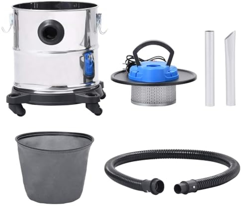 Teenpull Asksugare rostfritt stål 1 200 W 20 l med HEPA-filter, flexibel metallslang, blåsfunktion, mobil per hjul, lämplig för hushållskamin och bilrengöring