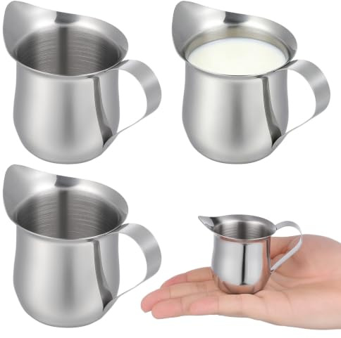 Abaodam Pichets à Lait Mousser le Lait Lot de 3 90ml en Acier Inoxydable Bec Verseur et Prise en Main Confortable Lors Préparation D'espresso