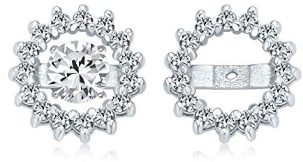Weiße klare kubische Zirkonia CZ runde Pavé-Halo-Ohrring-Jacken für Stecker, nur Jacke für Damen, 925er Sterlingsilber