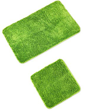 WohnDirect Badematten Set - WC Vorleger (45x45cm), Badematte (50x80cm) - rutschfest waschbar Badezimmerteppich OHNE WC-Ausschnitt - Grün