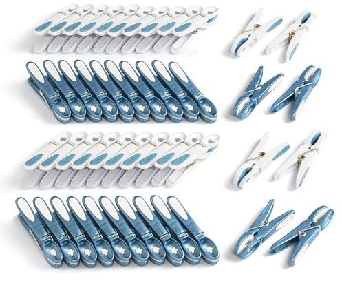 culiclean Wäscheklammern ohne Abdruck stabil in Blume Design 48x Wäscheklammer blau weiß, robuste Kluppen Soft Grip Clip Clothes Pegs UV beständig Klammern zum Aufhängen von Wäsche, Socken