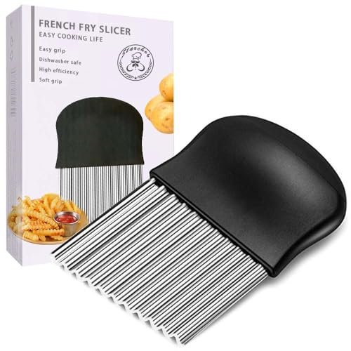 Starchef - Ustensile de cuisine avec lame ondulée en acier inoxydable pour couper des frites et des légumes (noir)