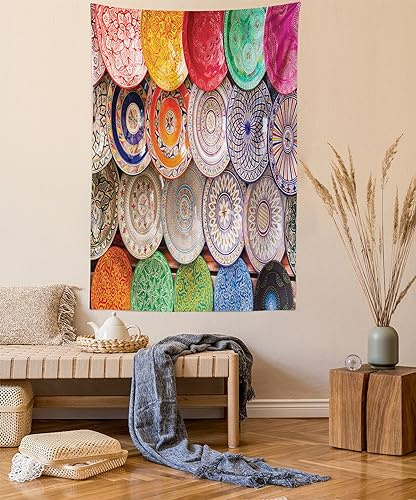 ABAKUHAUS marokkanisch Wandteppich, traditionelle Bunte aus Weiches Mikrofaser Stoff Waschbar ohne Verblassen Digitaldruck, 150 x 110 cm,Beige Hellbraun