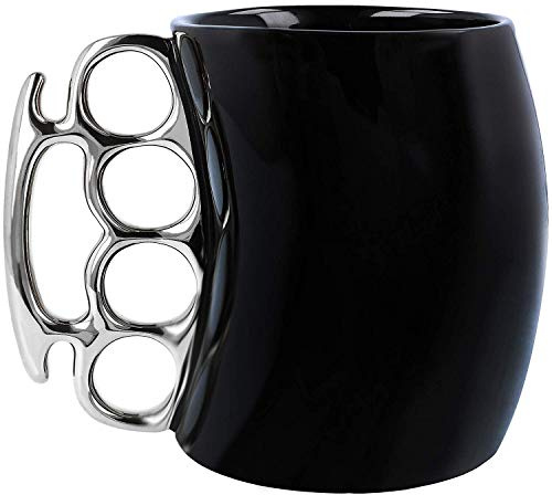 Knuckle Duster Mug, Ceramic Teapot Cup, Funny Friends Coffee Mug (Black With Silver Handle)