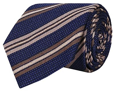 Oliver Wicks Men's Italian Silk Tie, Premium Necktie, Dark Navy & Beige Striped Silk-Cotton
