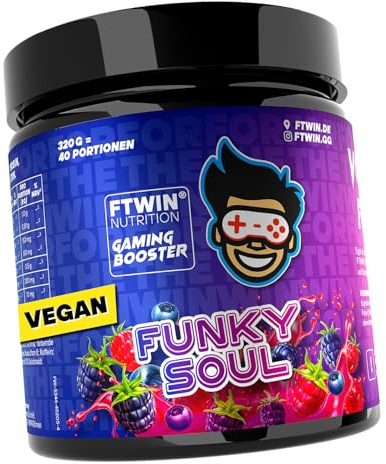 FTWIN® Nutrition Gaming Booster Funky Soul (Waldfrucht) | für Gamer und E-Sportler, perfekt für lange und intensive Gaming-Sessions, 40 Portionen, vegan