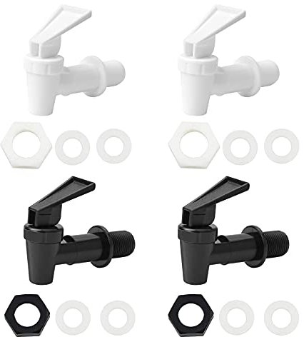 Juego de 4 dispensadores de bebidas de plástico para barril de cerveza, vidrio, café, jugo, fuente de bebida, blanco y negro