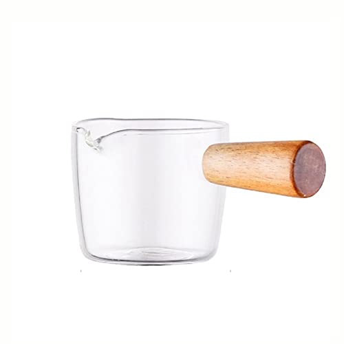 Liudan Kitchen Sauciere Mini Glas Mill Mirk Cup Creamer JUG Small Gla Kaffee Milch Pitcher Espressotasse Essig Sauce Becher Glas Sauce Boot mit Holzgriff Saucenschale (Color : 100ml)