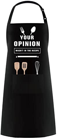 CREATCABIN Grembiule Divertente - La Tua Opinione Non Era nella Ricetta Grembiuli da Griglia per Uomo Grembiuli da Cucina da Cucina Grembiule Regolabile con Bavaglino per Barbecue 2 Tasca per Marito