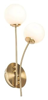 Qazqa Modern Wandleuchte mit Glas, Wandlampe - Athens-opal - Gold mit Bernsteinglas, Vintage, Rund, max. 28W, Geeignet für LED, 2-flammig, 23cm, Ideal als Flur, Küche lampe, Schlafzimmerlampe