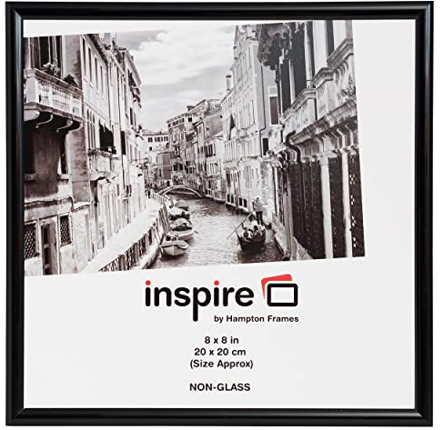 Hampton Frames | Backloader Picture Frame BLR88BKPX-1PK | 8x8in (20x20cm), Black, Acrylic Front, Plastic | Drop-In Back, Swivel Clips | For Photos, Posters, Certificates Display
