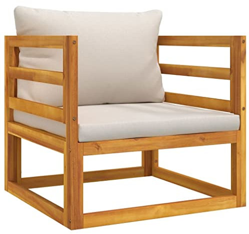 vidaXL Gartensessel, Gartenstuhl mit Hellgrauen Kissen, Modular Stuhl Sessel mit Armlehnen, Holzstuhl Gartenmöbel, Massivholz Akazie