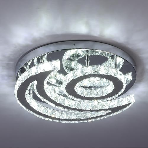 CXGLEAMING 15.7 LED Kristall Deckenleuchte Moderner Kronleuchter LED Deckenlampe Rund Unterputz Lüster Lampe Kristall Pendelleuchte für Wohnzimmer Schlafzimmer Badezimmer Flur(Kühles Weiß)