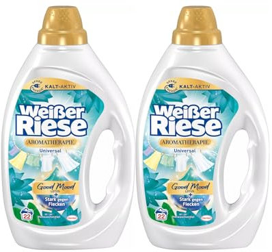 Weißer Riese Universal Gel Aromatherapie Floral Sensation Lotus 44WL (2x22 Waschladungen) Vollwaschmittel für strahlend saubere Wäsche wirkt riesig stark gegen Flecken schon ab 20° C 100% recycelbar*