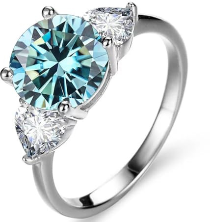 WAHZAUS Moissanit-Eheringe aus 925er Sterlingsilber mit 3 Karat D-Farb-VVS1, Moissanit-Verlobungsringe, gelb/blau/rosa Diamantringe für Damen mit Zertifikat, 5, Edelstein, Moissanit, 5, Edelstein,