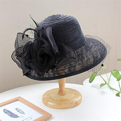Damen Sonnenhut FüR Damen Floppy UPF 50 Damenhut Hochzeit Kirche Hüte Der Frauen Elegante Rüschen Wide Brim Blumen- Organza Kirche Cap Partei Big Sommer Floppy Damen Sonnenhut, 5 Farben Eine GröSse Pa