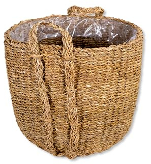 DARO DEKO Seegras Korb Topf rund Natur Ø 35 x 30cm mit Einsatz und Henkel Blumentopf geflochten Aufbewahrungskorb Übertopf Blumenkorb