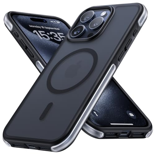 Lamicall Hülle für iPhone 15 Pro Max für MagSafe - [2024 Echter Airbag] Militärschutz Stoßfeste Handyhülle, Schlanke Anti-Rutsch Case für iPhone 15 Pro Max Magnetische Schutzhülle mit Kabelloses Laden