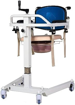 Pxkmouy Patient Lift Transfer Chair for Home, Bed to Toilet Transfer Chair, Portable Wheelchair Lift with 2 Cushion, Chair to Bed Transfer Wheelchair, Adjustable Width Base, 300 lb Weight Capacity