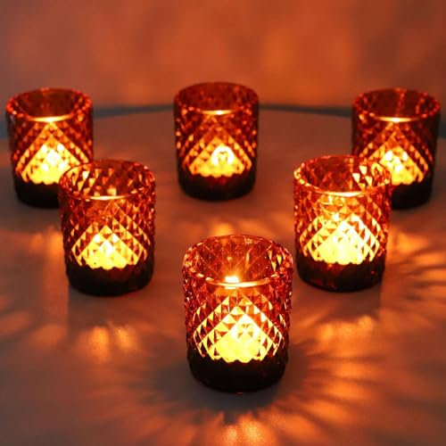Vohocandle 12pcs Brown Tea Light Candle Holders Vintage, Tea Light Holders Glass for Boho Wedding Table Centerpiece, Brown Tealight Holders for Halloween Thanksgiving Decor