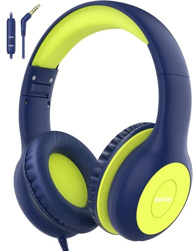 EarFun - Cuffie pieghevoli per bambini, limitatore di volume 85/94 dB, funzione di condivisione, suono stereo, archetto regolabile, cuffie cablate per bambini con microfono, per
