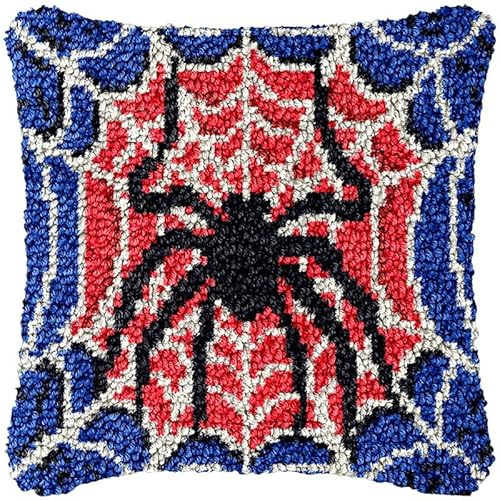 Latch Hook Pillowcase Kits Spider Web Latch Hook kit Pillow Cover Throw Pillow Embroidery Craft Kits for Beginner DIY Latch Hook Rug Kit with Printed Canvas Christmas Decoration 43x43cm