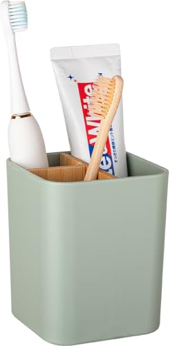 Bamboo Toothbrush Holder for Bathrooms Toothpaste Organizer - Green