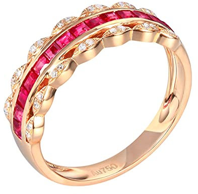 KnSam 18 Karat Rosegold Diamantring Frauen, Labor Erstellt Rubin Verlobungsring 0.72ct Rot Ewigkeit Rose Gold 750 mit Moissanit Echtgold Schmuck, Gr.51 (16.2)