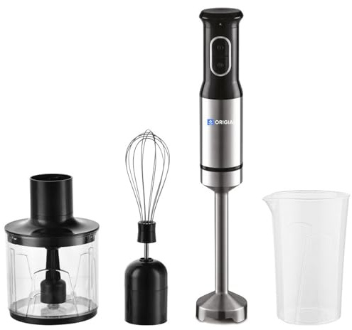Origial Batidora de Mano Hand&Mix 1200. 1200W, Velocidad Regulable + Turbo, Acero Inoxidable, Cuchilla 4 Hojas, Sistema Antisalpicaduras, Incluye Accesorios