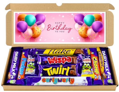 Happy Birthday Chocolate Gift Hamper, Letterbox Chocolate Selection Box of 10 Fullsize Dairy Milk Chocolate bars, ideal 13th 16th 18th 21st Birthday Gift For her (Pink)